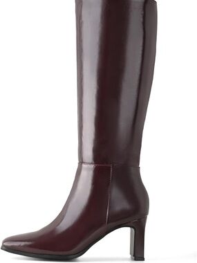 Shoe n Tale Women's Tall Burgundy Leather Knee-High Boots